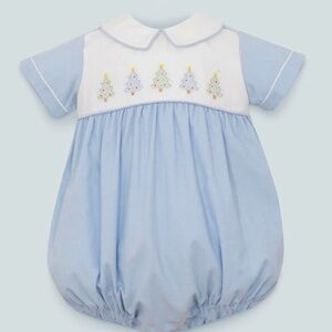 Anavini Blue Corduroy Christmas Tree Embroidered Bubble, NWT, 12M